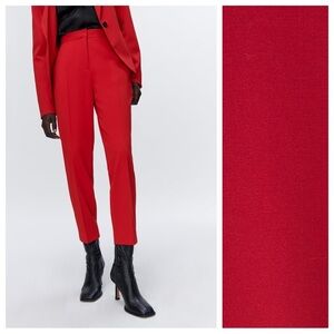 NWT. Zara Red Cropped Mid Waist Trousers. Size 8.